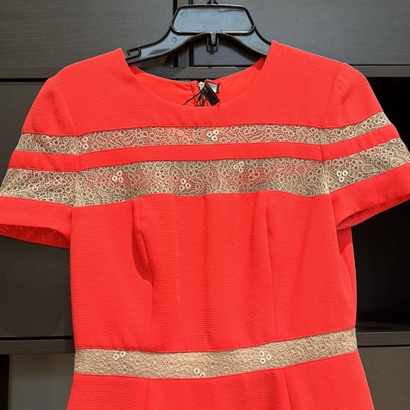 BCBGMAXAZRIA Kalli Crepe Lace Short Sleeves Red Shift Dress - Picture 4 of 5